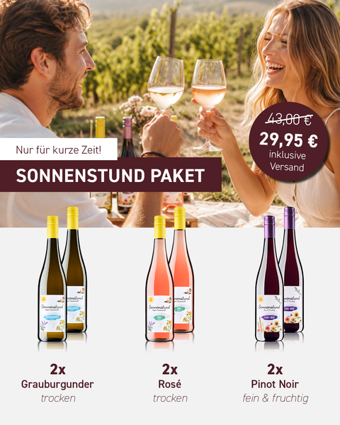 Sonnenstund Probierpaket 3x2 Flaschen je 2 Flaschen Grauburgunder, Rosé und Pinot oir